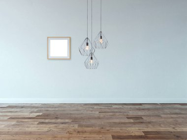 Parlak boş iç tasarım, taş duvar. 3B illüstrasyon