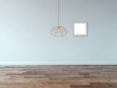 Parlak boş iç tasarım, taş duvar. 3B illüstrasyon