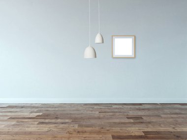 Parlak boş iç tasarım, taş duvar. 3B illüstrasyon