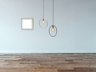 Parlak boş iç tasarım, taş duvar. 3B illüstrasyon