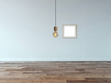 Parlak boş iç tasarım, taş duvar. 3B illüstrasyon