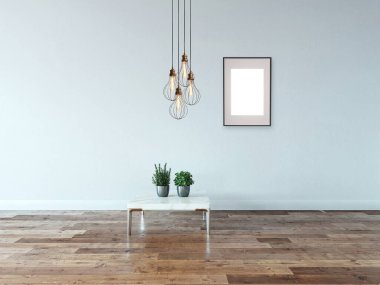 Modern parlak iç mekan. 3B illüstrasyon