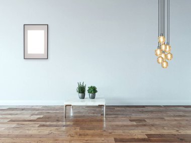 Modern parlak iç mekan. 3B illüstrasyon