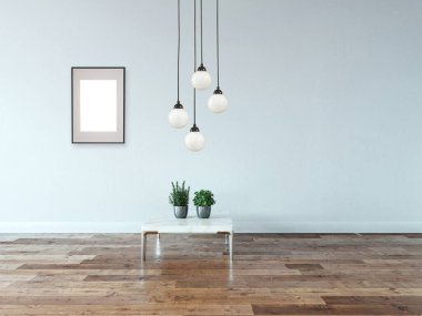 Modern parlak iç mekan. 3B illüstrasyon