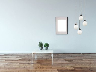 Modern parlak iç mekan. 3B illüstrasyon