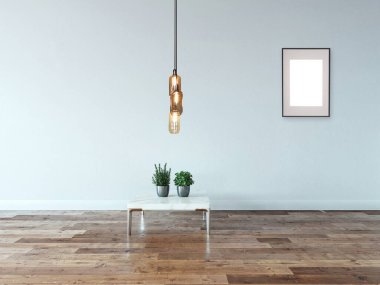 Modern parlak iç mekan. 3B illüstrasyon