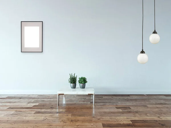 Neue Leere Wohnzimmer Innendekoration Holzboden Steinwand Konzept Dekorativer Hintergrund Für — Stockfoto