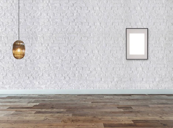 カスタムデザインの木製の床と石の壁とホテルや職場のための空のインテリアデザインの家 — ストック写真