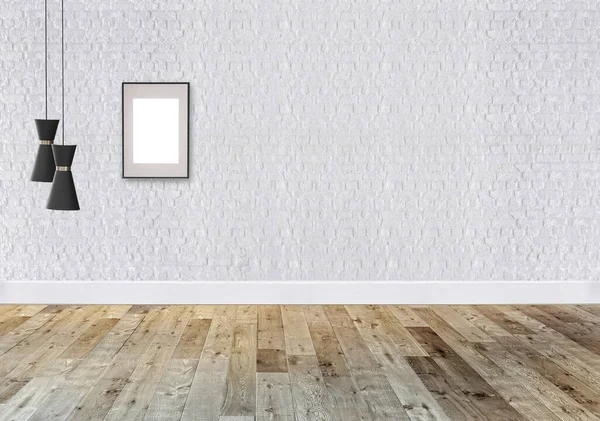 カスタムデザインの木製の床と石の壁とホテルや職場のための空のインテリアデザインの家 — ストック写真
