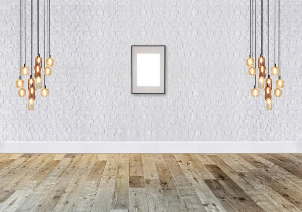 Diseño Interior Vacío Con Diseño Personalizado Suelo Madera Pared Piedra —  Fotos de Stock