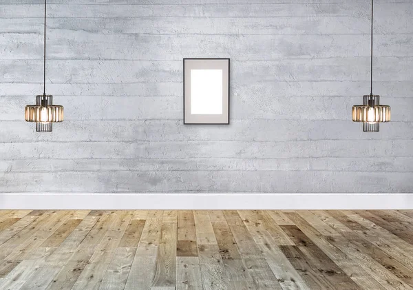Άδειο Εσωτερικό Σχεδιασμό Έθιμο Σχεδιασμό Ξύλινο Πάτωμα Και Πέτρινο Τοίχο — Φωτογραφία Αρχείου