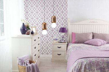 özel tasarım modern yatak odası iç tasarım konsepti ve modern lamba