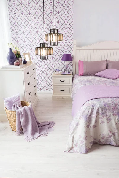 special design modern purple bedroom interior design concept and modern lamp