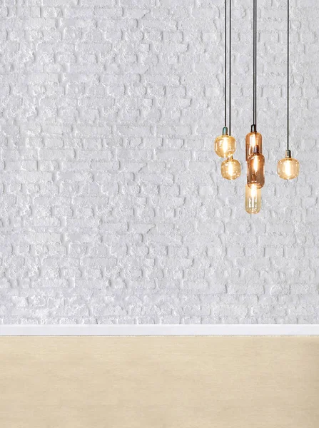 Stone Wall Empty Interior Decoration Modern Lamp Wooden Floor Concept — Stock Photo, Image