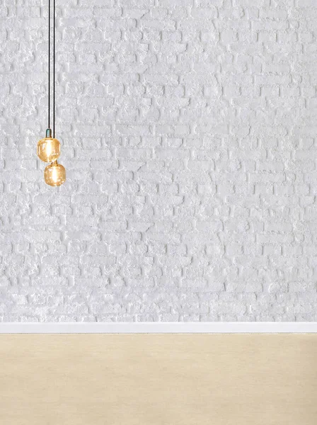 Parede Pedra Decoração Interior Vazio Lâmpada Moderna Conceito Piso Madeira — Fotografia de Stock