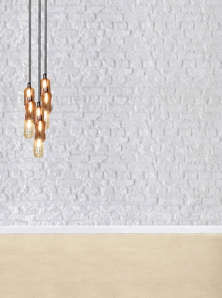 Stenen Muur Leeg Interieur Decoratie Moderne Lamp Houten Vloer Concept — Stockfoto