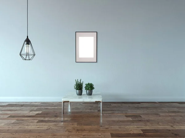 Innengestaltung Des Wohnzimmers Mit Marmor Couchtisch Lampe Und Grauem Sessel — Stockfoto