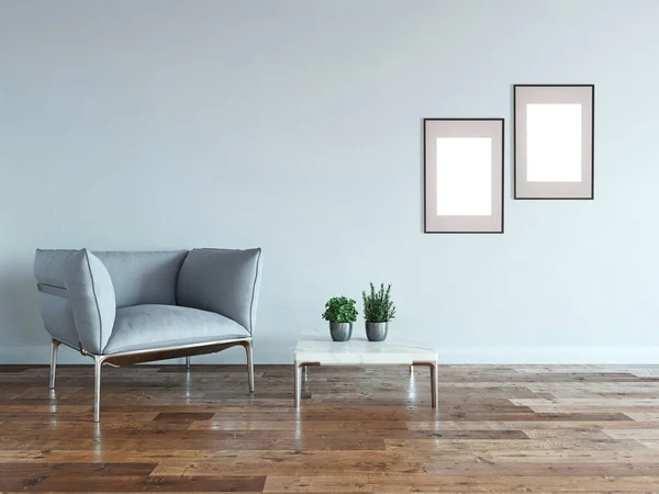 Bright Empty Interior Design Decorative Stone Wall Illustration — Stock Photo, Image