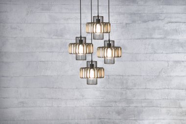 Dekoratif gri taş duvar, ev, ofis, otel ve yatak odası için iç tasarım, modern lamba