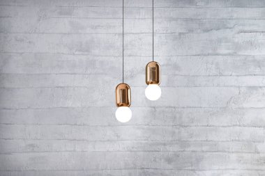 Dekoratif gri taş duvar, ev, ofis, otel ve yatak odası için iç tasarım, modern lamba