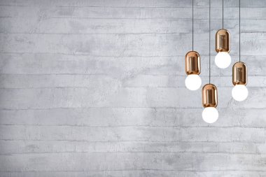 Dekoratif gri taş duvar, ev, ofis, otel ve yatak odası için iç tasarım, modern lamba