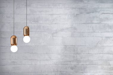 Dekoratif gri taş duvar, ev, ofis, otel ve yatak odası için iç tasarım, modern lamba