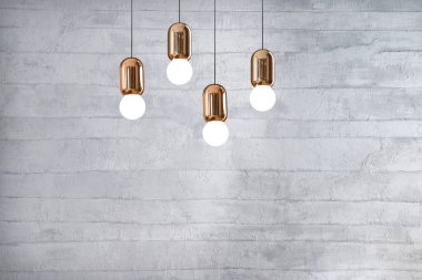 Dekoratif gri taş duvar, ev, ofis, otel ve yatak odası için iç tasarım, modern lamba