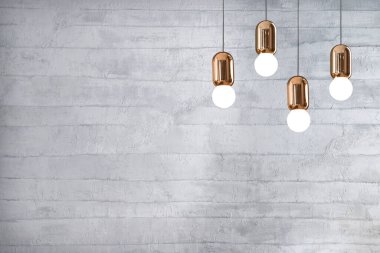 Dekoratif gri taş duvar, ev, ofis, otel ve yatak odası için iç tasarım, modern lamba