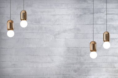 Dekoratif gri taş duvar, ev, ofis, otel ve yatak odası için iç tasarım, modern lamba