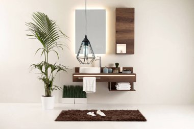 Duvar temizliği banyo tarzı ve dekoratif tasarım, modern lamba.