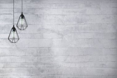 Taş duvar boş iç dekorasyon modern lamba ve ahşap zemin konsepti, ev, ofis, otel için dekoratif ve arka plan