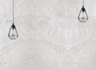 Parlak taş duvar iç tasarım ve modern lamba