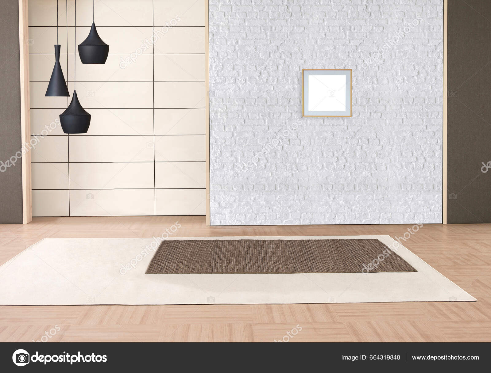 Pared Piedra Decoración Interior Vacía Lámpara Moderna Concepto Piso Madera  — Foto de stock #664319848 © Dsdesignstudio34, image size:1600x1217