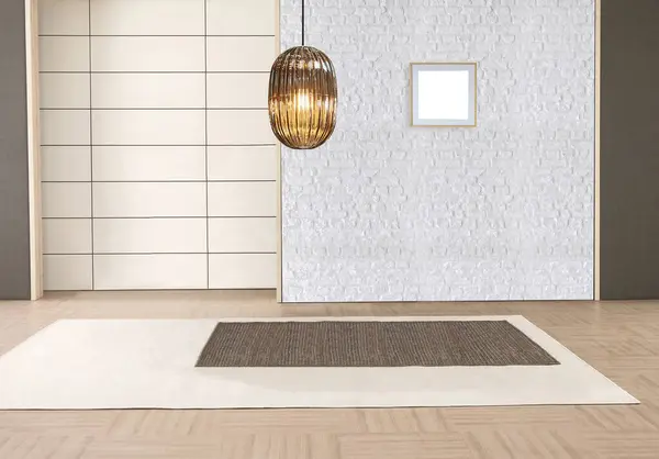 空の部屋の内装木製の床 石の壁のコンセプト オフィス ホテルの装飾的な背景 3Dイラスト — ストック写真