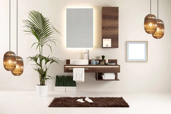 Baño Diseño Madera Diseño Interiores Objetos Decorativos Para Hogar Oficina — Foto de Stock