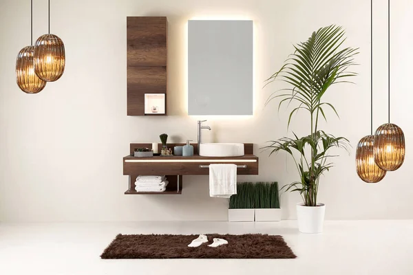 Houten Design Badkamer Interieur Decoratieve Objecten Voor Thuis Kantoor Hotel — Stockfoto