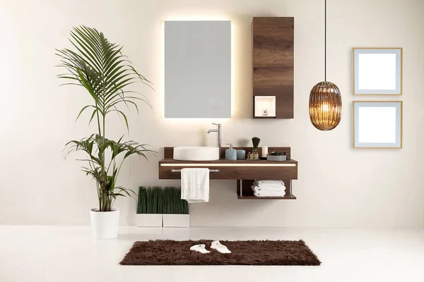 Houten Design Badkamer Interieur Decoratieve Objecten Voor Thuis Kantoor Hotel — Stockfoto