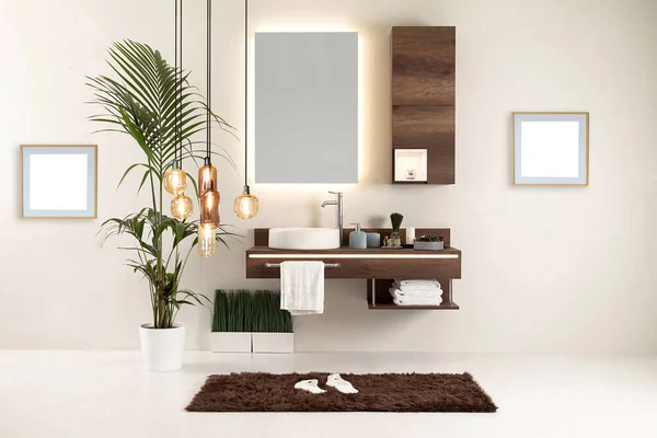 Banheiro Design Madeira Design Interiores Objetos Decorativos Para Casa Escritório — Fotografia de Stock