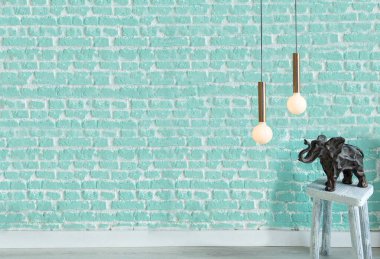 Boş oda ve iç tasarım, asılı lamba. 3B illüstrasyon