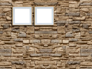 Parlak boş iç tasarım, dekoratif taş duvar. 3B illüstrasyon