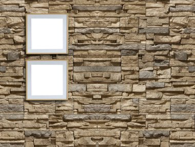 Parlak boş iç tasarım, dekoratif taş duvar. 3B illüstrasyon