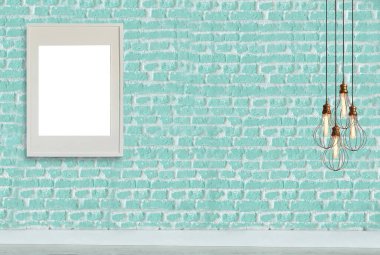 Parlak boş uzay iç tasarımı, taş duvar. 3B illüstrasyon