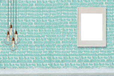 Parlak boş uzay iç tasarımı, taş duvar. 3B illüstrasyon