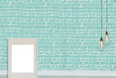 Parlak boş uzay iç tasarımı, taş duvar. 3B illüstrasyon