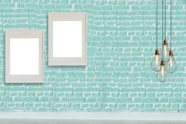 Parlak boş uzay iç tasarımı, taş duvar. 3B illüstrasyon