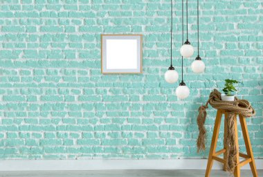 Boş oda dekorasyonu ahşap zemin, taş duvar konsepti. Ev, ofis ve otel için dekoratif arka plan. 3B illüstrasyon