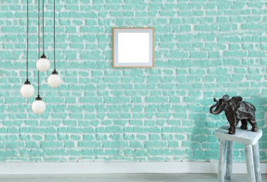 Boş oda dekorasyonu ahşap zemin, taş duvar konsepti. Ev, ofis ve otel için dekoratif arka plan. 3B illüstrasyon