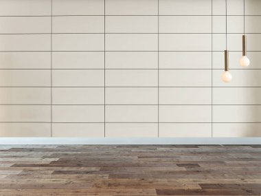 Modern boş ev iç mimarisi ve lamba. 3B illüstrasyon