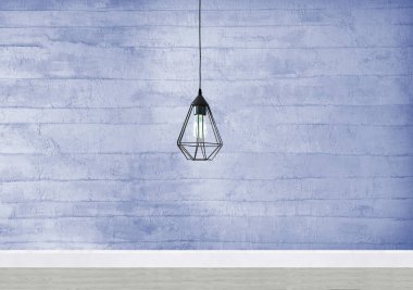 Taş duvar iç tasarım oturma odası, modern dekoratif lamba. 3B illüstrasyon