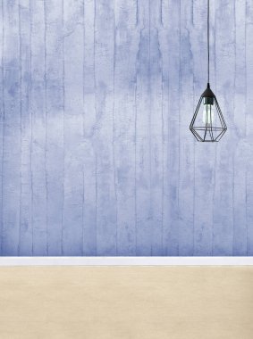 Yeni boş oturma odası iç dekorasyon ahşap zemin, taş duvar konsepti. Ev, ofis ve otel için dekoratif arka plan. 3B illüstrasyon